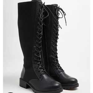 Stretch knit combat knee boot w/ black faux leather (WW)